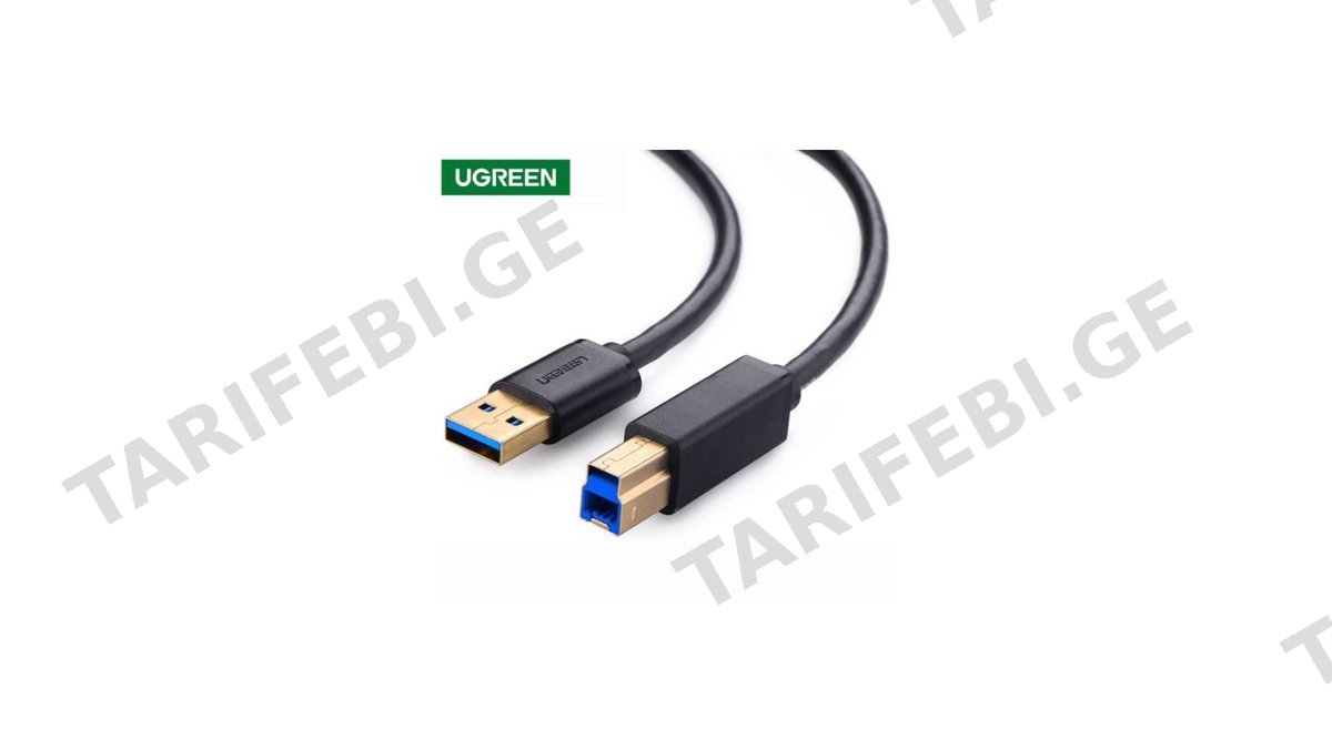 პრინტერის კაბელი UGREEN US210 (10372) USB-B to USB-A Print Cable, 2m, Black