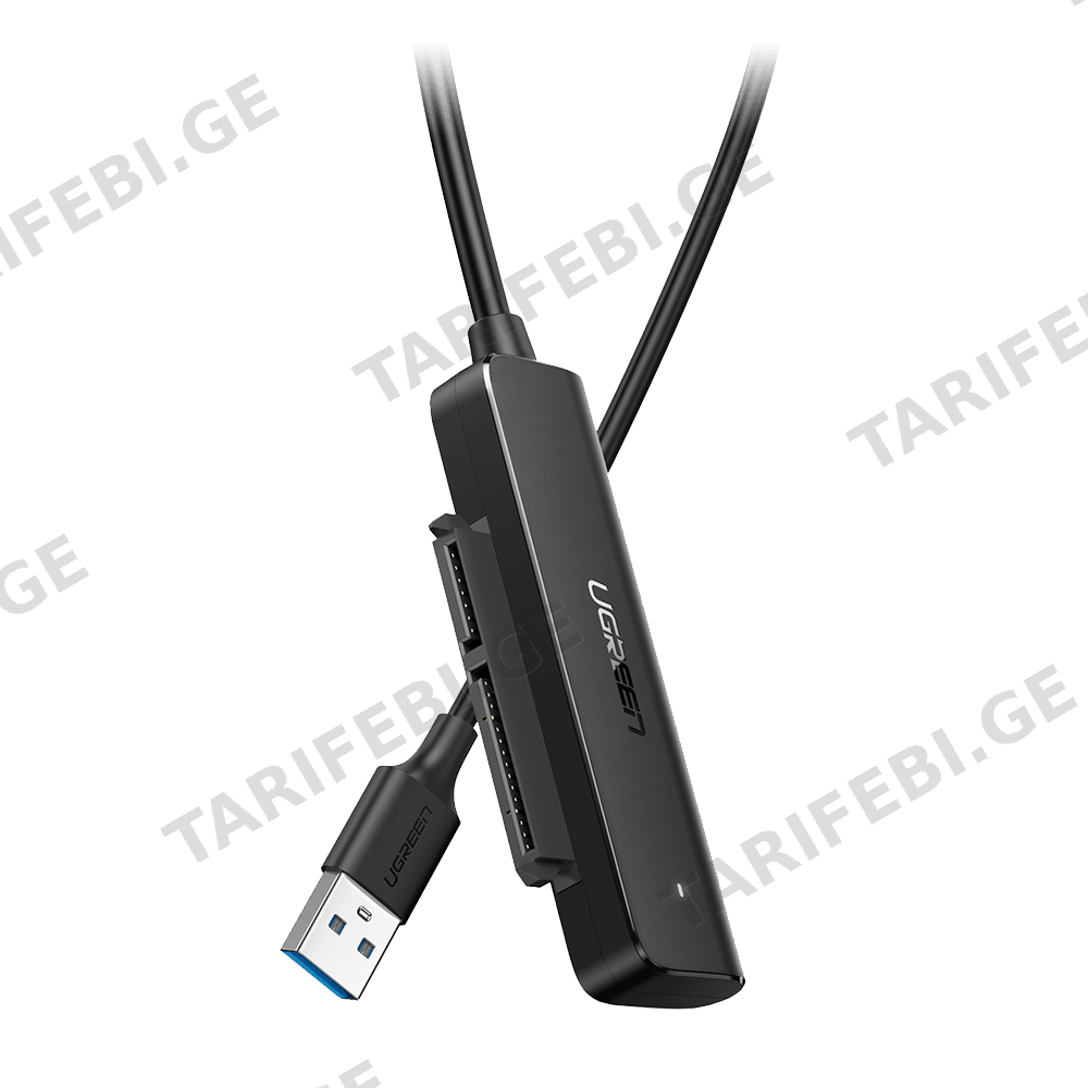 USB ადაპტერი UGREEN CM321 (70609) USB 3.0 to SATA III Adapter Cable, 50cm, for 2.5" SATA SSD/HDD Black