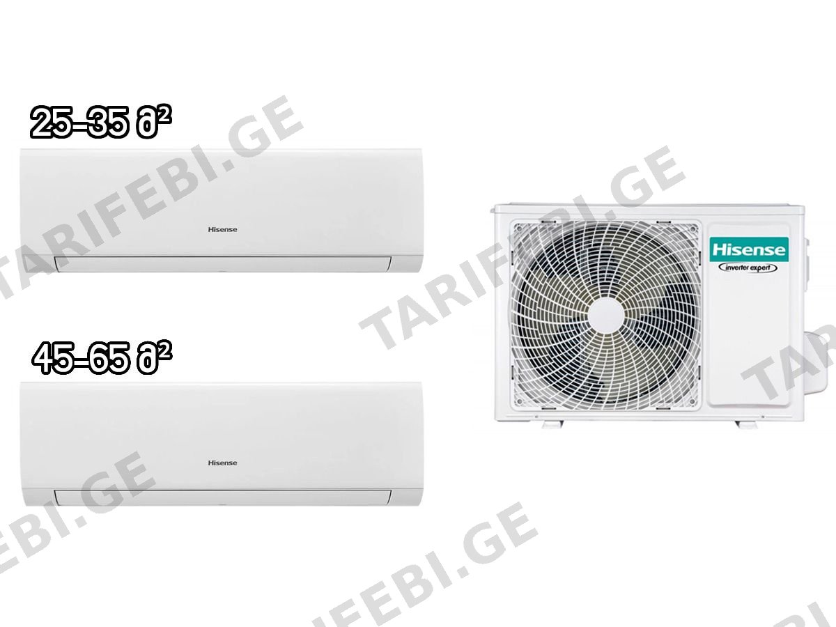 მულტი სპლიტ კონდიციონერი Hisense AMW3-18U4RJC + AST-09UW4RMRCA00 + AST-18UW4RXADJ03 ინვერტერი შიდა და გარე ბლოკი