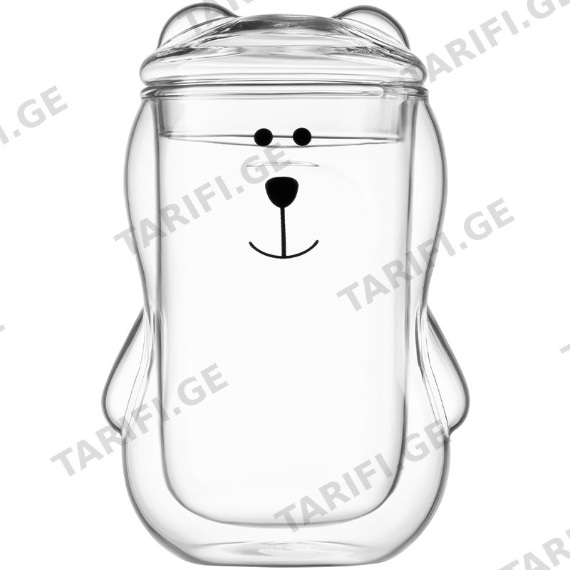 ჭიქების ნაკრები ARDESTO AR2630AB DOUBLE WALL GLASS MUG SET WITH A LID ANIMALS (300 ML, 2 PCS)