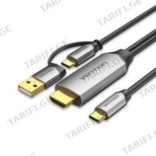 VENTION CGXBH USB-C to HDMI Cable with 2-in-1 (USB & USB-C) Power Supply 2M Black Aluminum Alloy Type