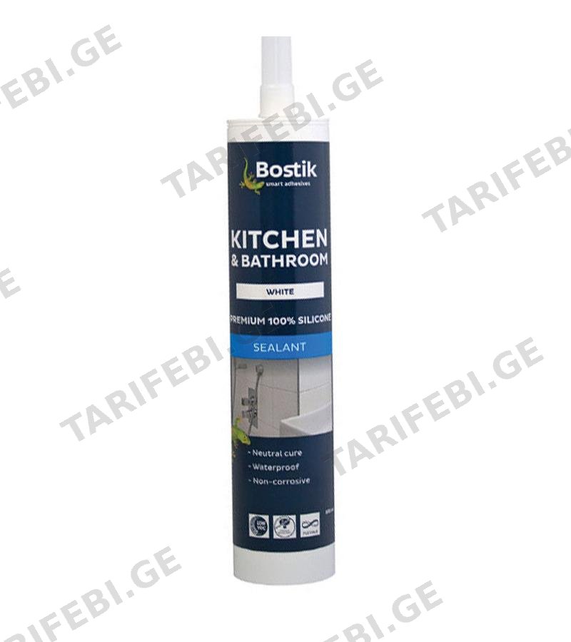 ჰიგიენური სილიკონი Bath & Kitchen 100% Silicone გამჭირვალე 280 მლ BOSTIK