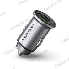 VENTION FFFH0 Two-Port USB A+A(30+30) Car Charger Gray Mini Style Aluminium Alloy Type