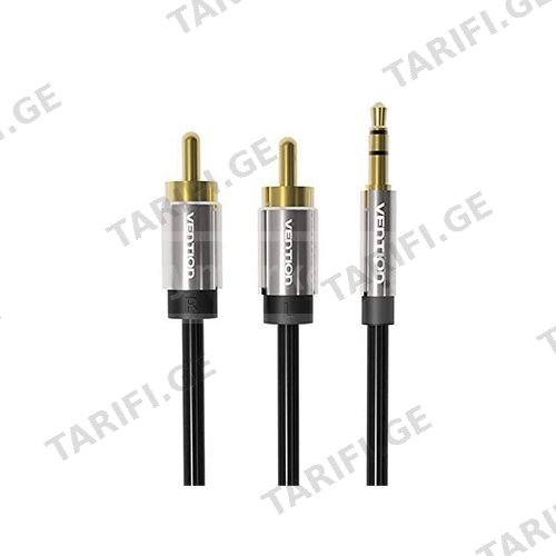 Aux კაბელი - Vention 3.5mm Aux To 2xRCA Black Metal Type 10მ