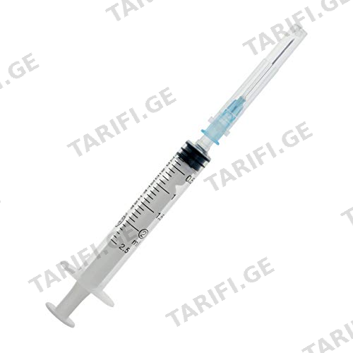 შპრიცი 3 მლ დგუშით 23G (0.6X25მმ) /Luer Lock/ #1