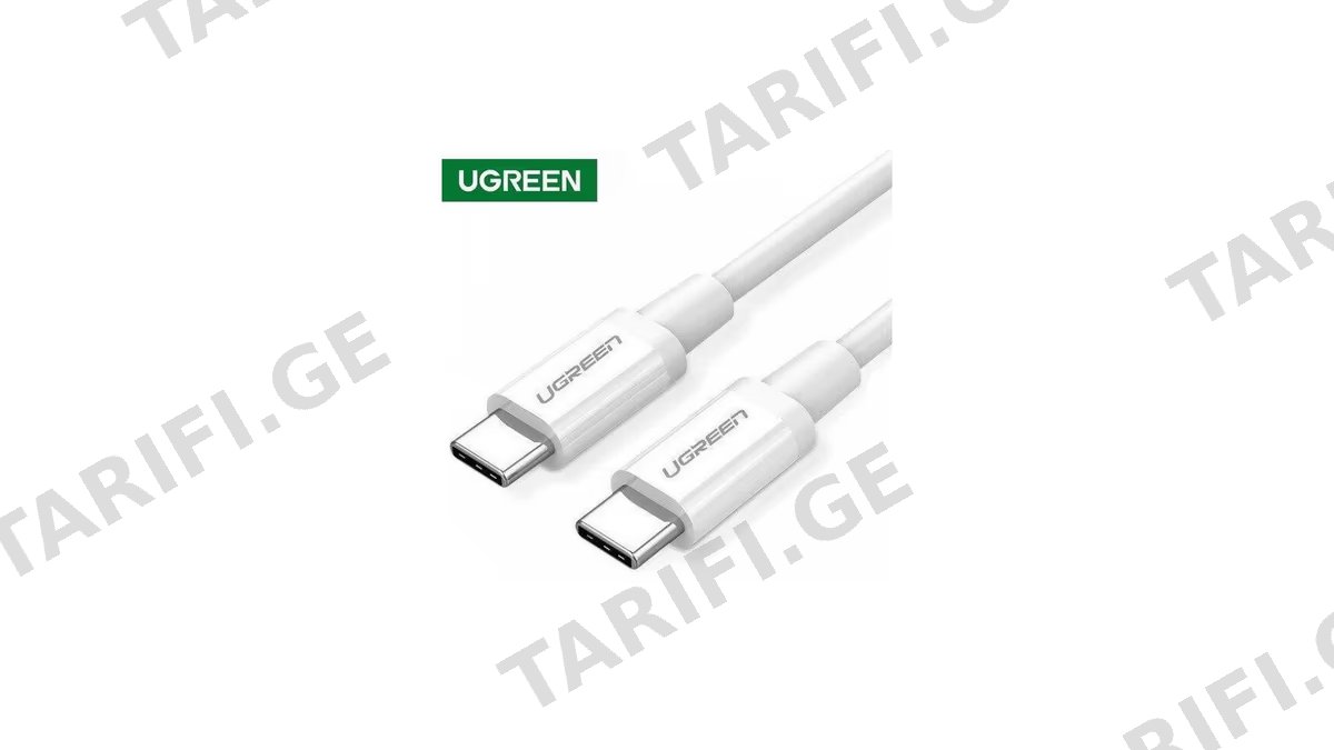 USB კაბელი UGREEN US264 (60520), 60W, Type C 2.0 Male To Male Cable, 2m, White