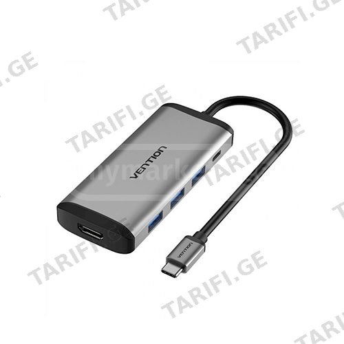 Multi ადაპტერი - Type-C USB Hub + HDMI - Vention Grey Metal