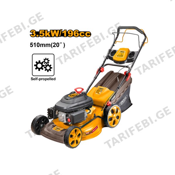 გაზონის სათიბი მანქანა ბენზინის ძრავით 3.5KW (GLM196202) INGCO