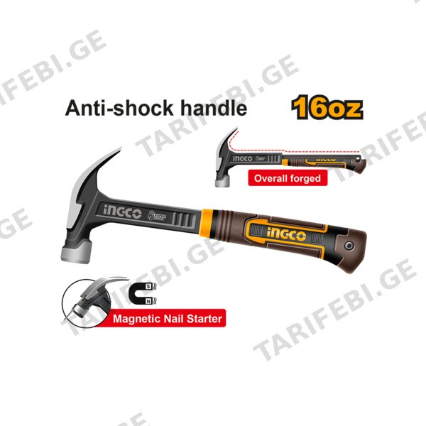 ჩაქუჩი ლურსმნის ამოსაღებით 450გრ (HCH81016L) Proline INGCO