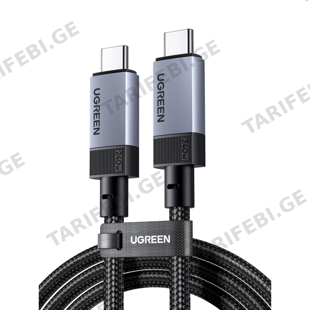 USB კაბელი UGREEN L705 (65175), 240W, Type-C to Type-C Cable, 1m, Grey
