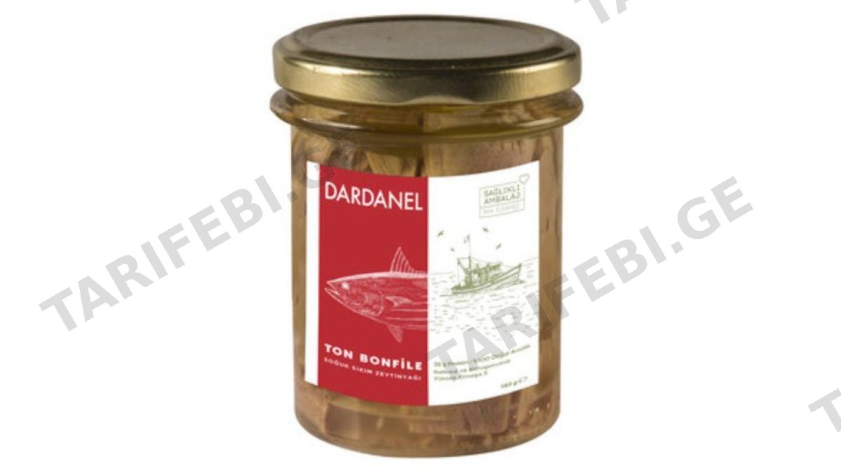 თევზის კონსერვი /Dardanel/ თინუსი ზეითუნის ზეთში შუშა 005346 /12*185 გრ
