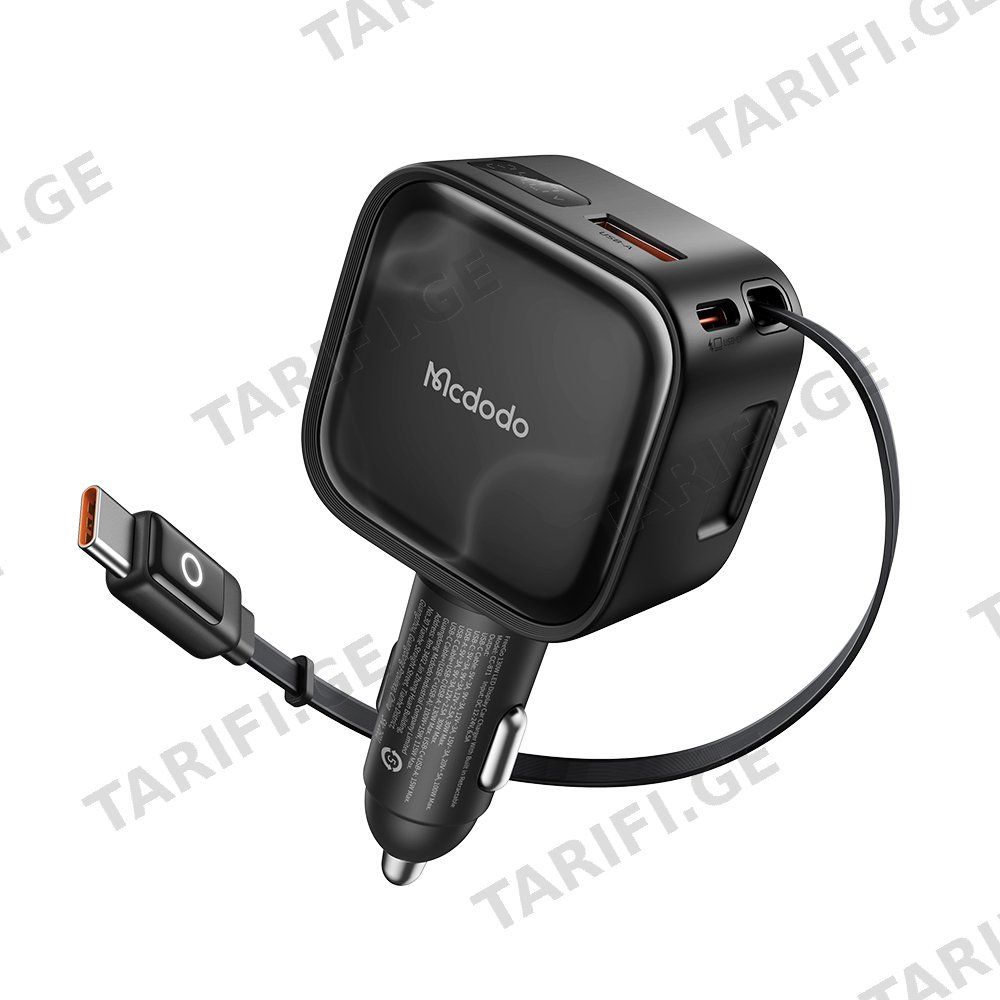 მანქანის დამტენი Mcdodo 130W 1A+1C LED Display Car Charger with Built-in Retractable Cable CC-8710