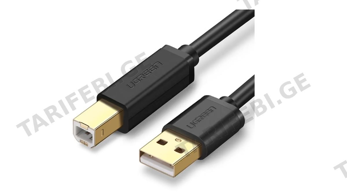 პრინტერის კაბელი UGREEN US135 (20847), Printer Cable, USB-A To USB-B, 2m, Black