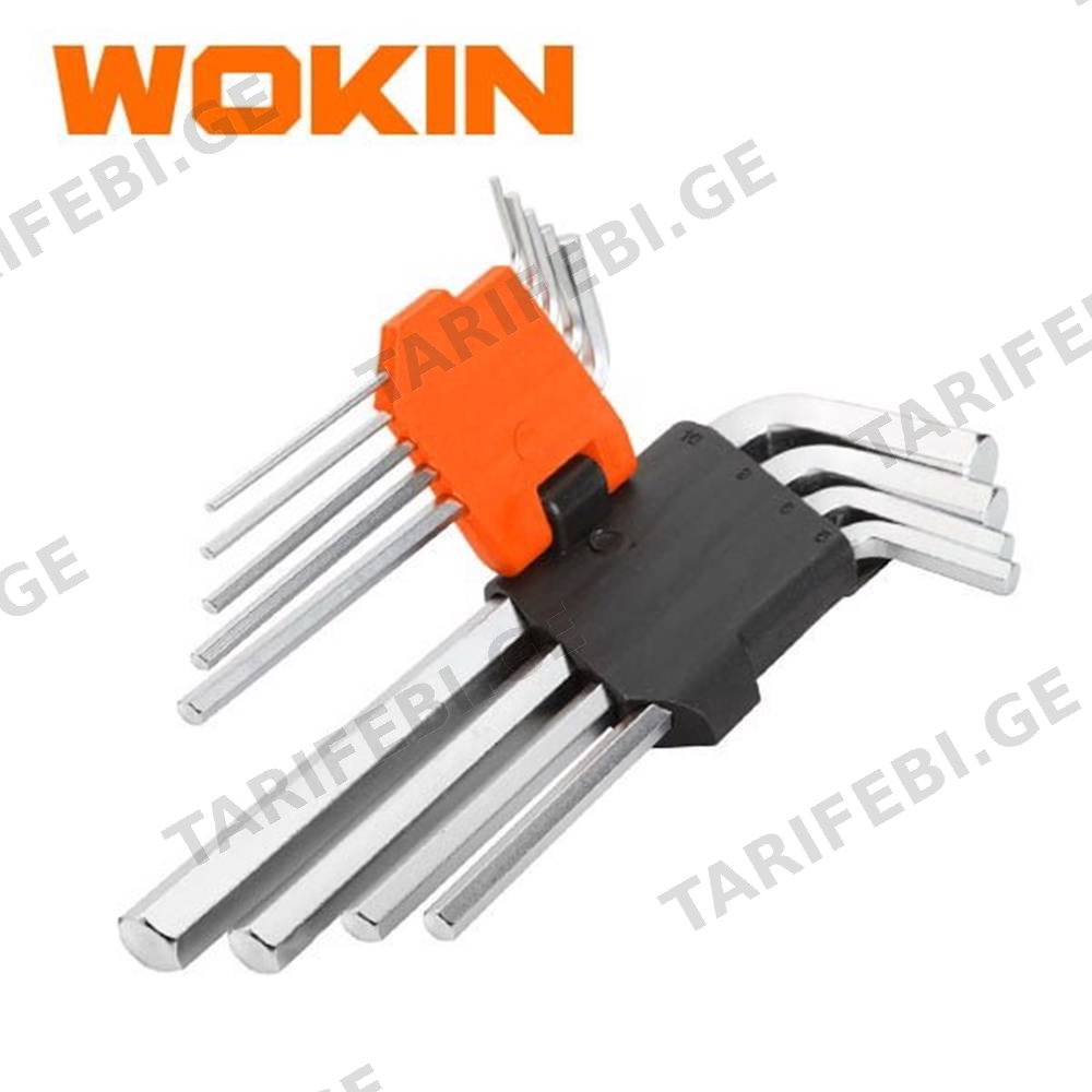 ექვსკუთხა სახრახნისის ნაკრები Wokin 207209, 9Pcs, Long Arm Hex Key Set, Silver