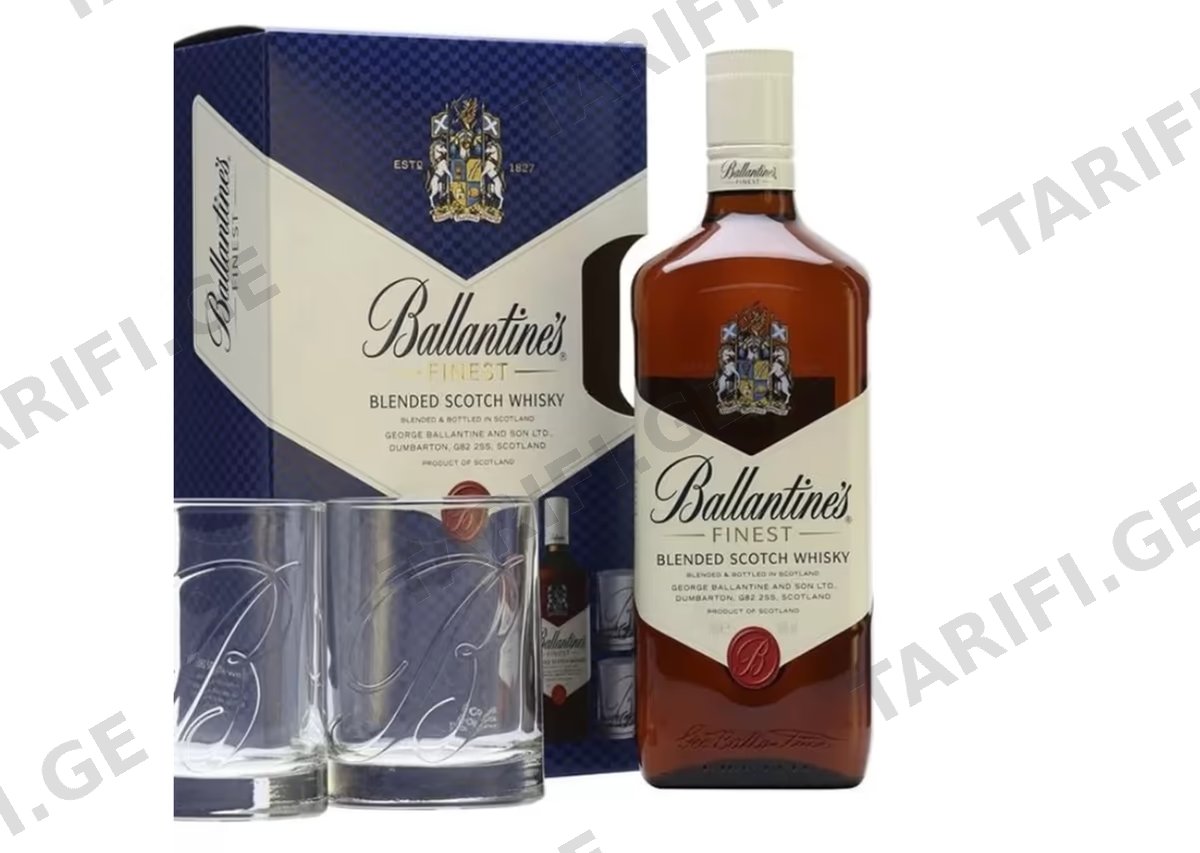 შოტლანდიური ვისკი Ballantine's Finest (სასაჩუქრე, 2 ჭიქით) - 0.7L