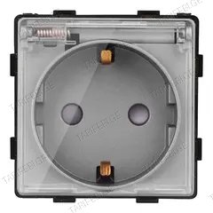 როზეტი ჩარჩოს გარეშე Socket Style 16A დამიწებით და შტორებით გამჭვირვალე თავსახურით ნაცრისფერი