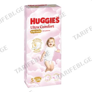Huggies - საფენი ულტრა კომფორტი გოგოს #5 (12-22 კგ) - 56 ც