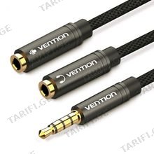 VENTION BBMBY Fabric Braided 4 Pole 3.5mm Male to 2*3.5mm Female Stereo Splitter Cable 0.3M Black Metal Type