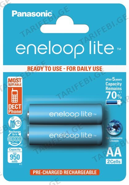 ნიკელ-ლითონის ჰიდრიდის აკუმულატორი Panasonic eneloop Lite AA 950mAh 2ც.