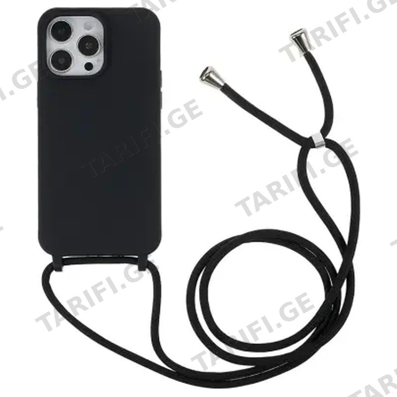 დარტყმაგამძლე ქეისი TVC APPLE IPHONE 15 PRO SLIM CASE BLACK თასმით