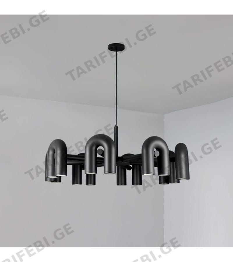 ჭაღი #GZZKS-P979-4-1 ფერი: BLACK/LEATHER/ACRYLIC ზომა: D600*H375
