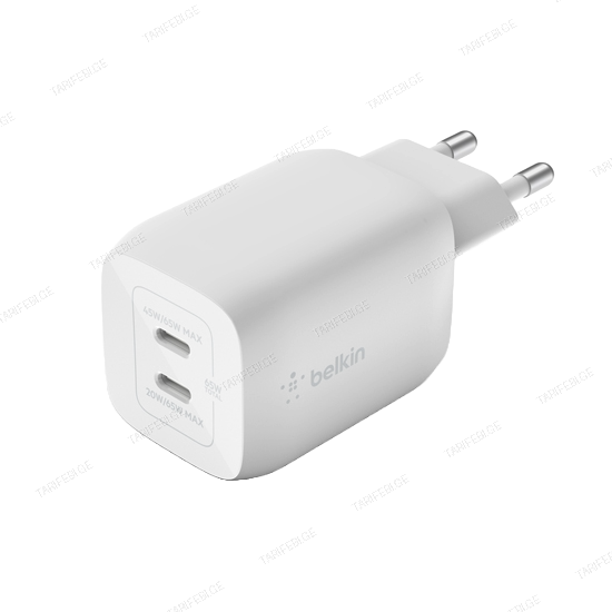Belkin 65W Dual USB-C GaN Wall Charger With PPS White