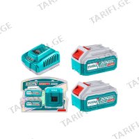 (20V/5000mAh) 2ც აკუმულატორი + (4A) დამტენი TOTAL TFBCPK2513