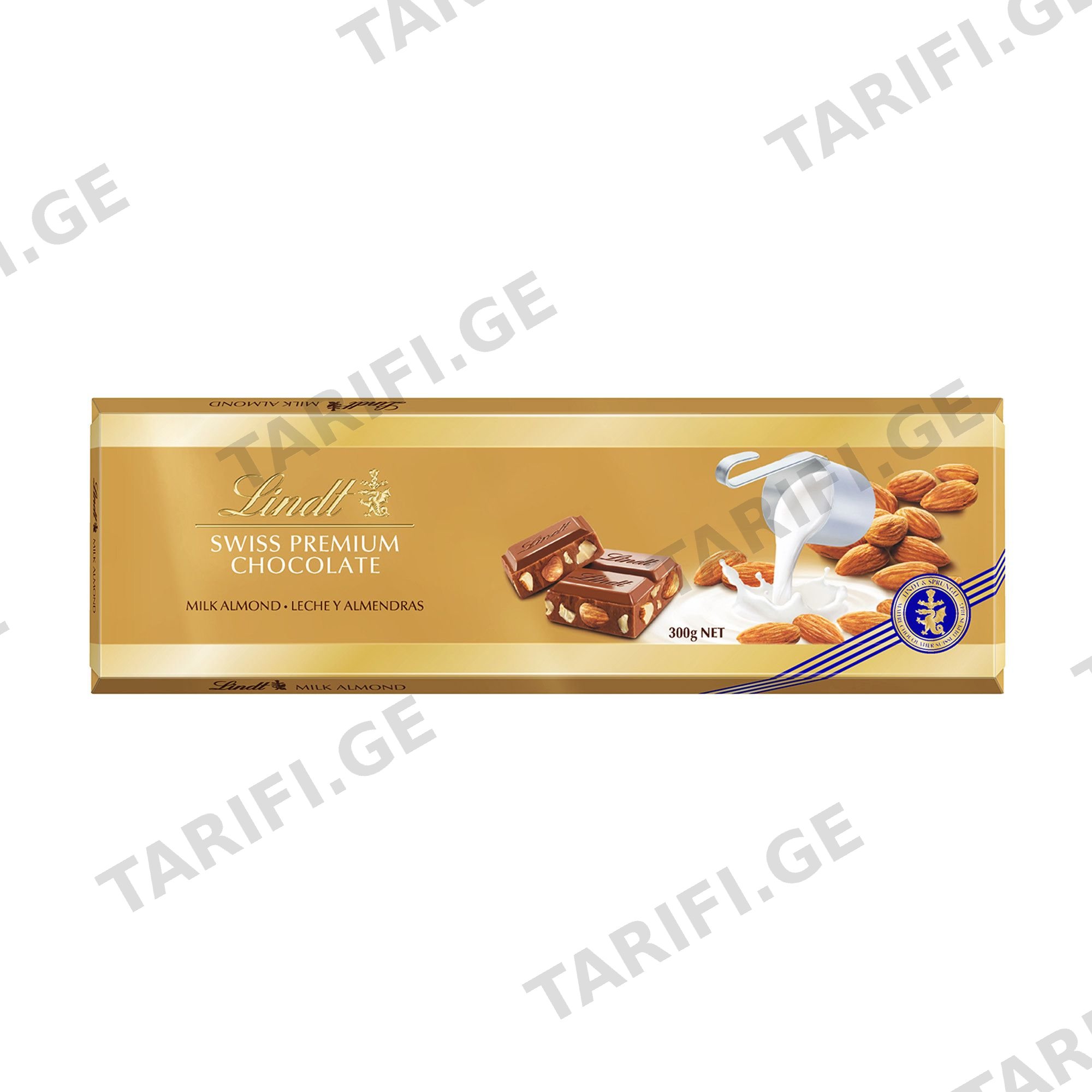 LINDOR რძიანი შოკოლადის ფილა ნუშით 300გ